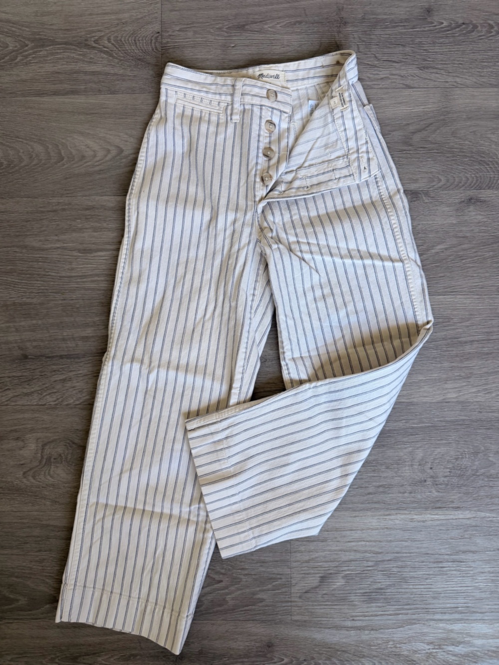 Madewell White Stripe Button-Fly Pants